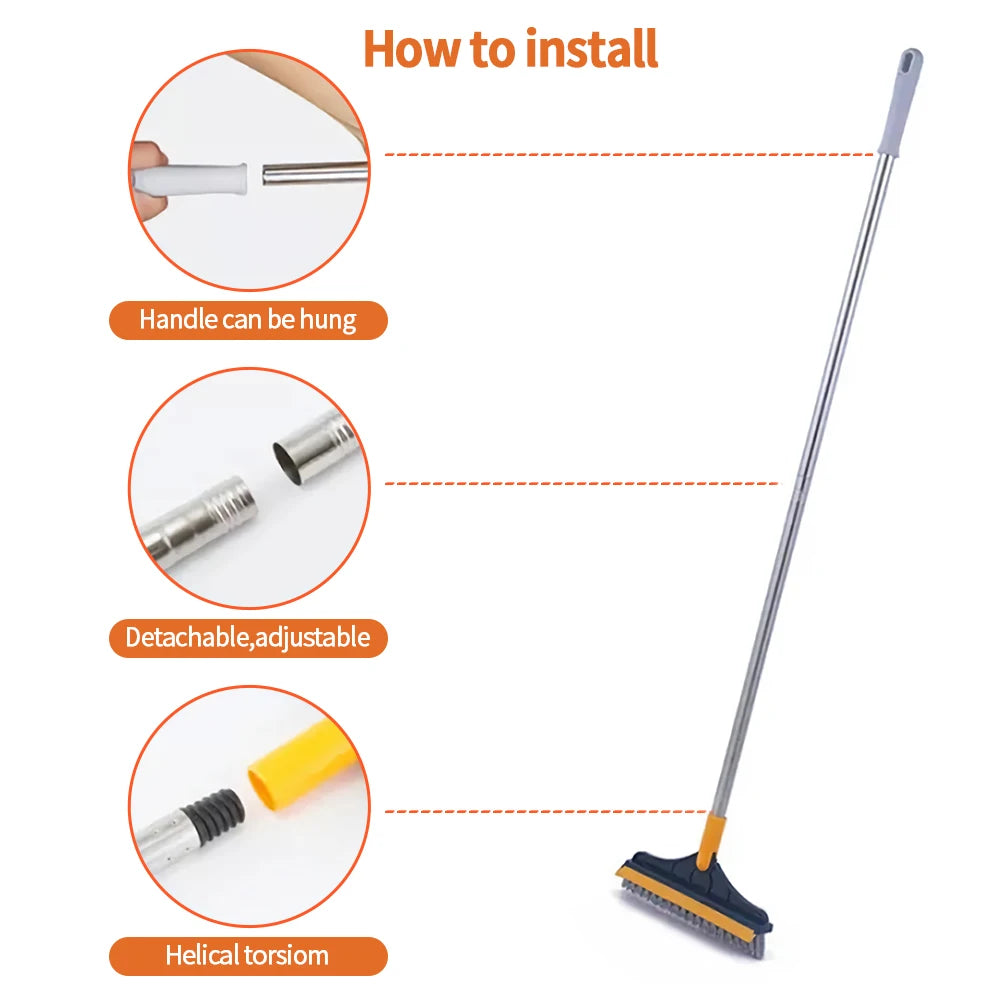 3-in-1 Bathroom Cleaning Brush – Long Handle Rotating Floor, Crevice & Tile Scrub Brush Set