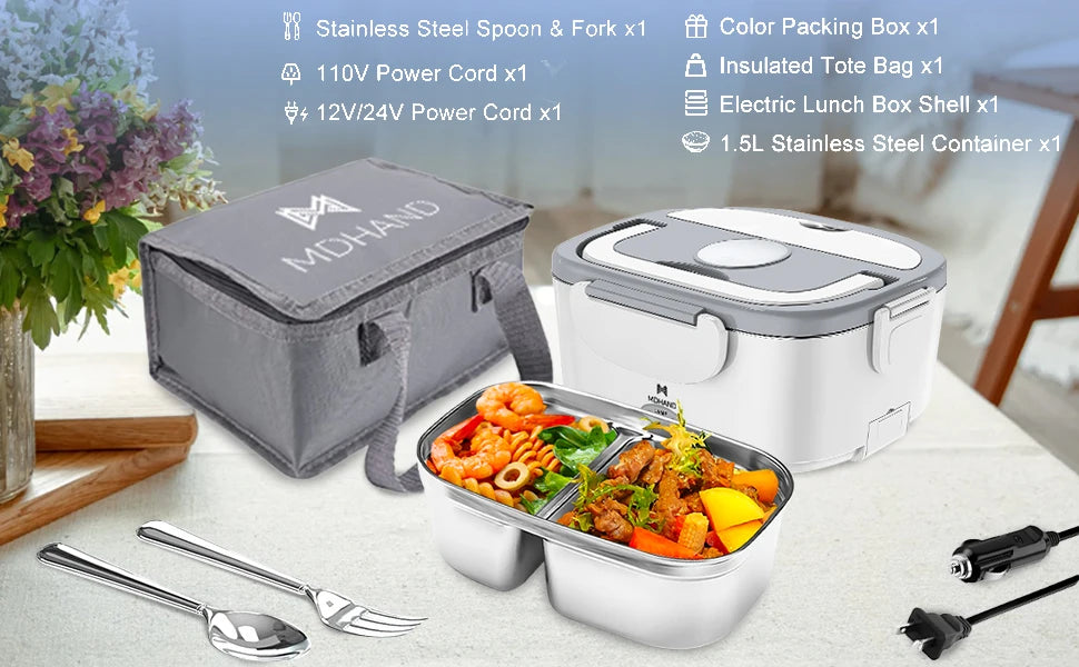 Meal prep container with accessories on a table with a blurred background