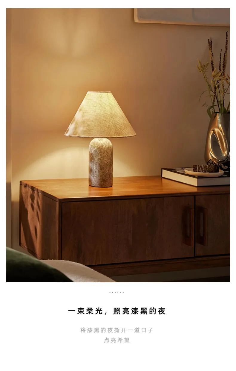 Marble Base Lamp – Tapered Fabric Shade