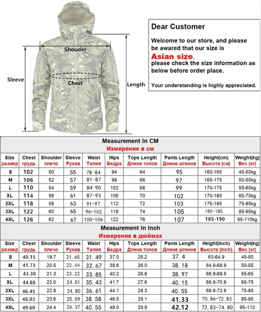 Men's Waterproof Soft Shell Tactical Jacket & Fleece Cargo Pants Set – Outdoor Hiking 5XL 6XL
