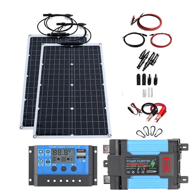 4000W Solar Panel Kit – 12V to 110V/220V with 6000W Inverter & 12V Battery Charging for Home, RV & Emergency