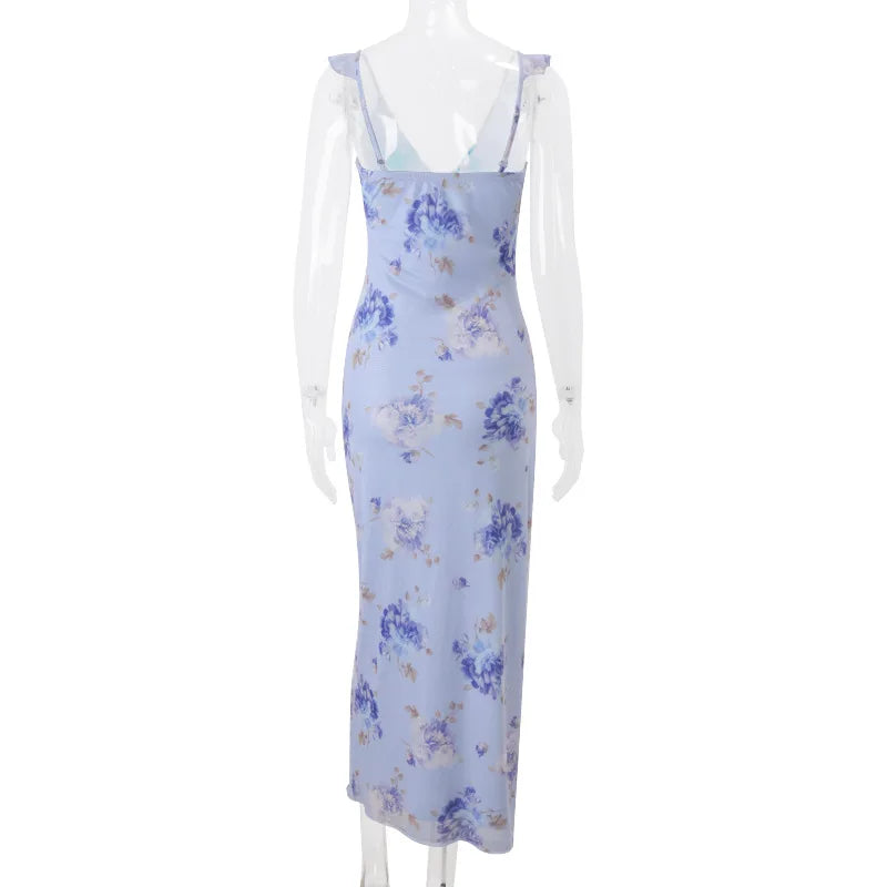 Floral Plunge Backless Maxi Dress — Sexy Fairy Beach Vacation Dress