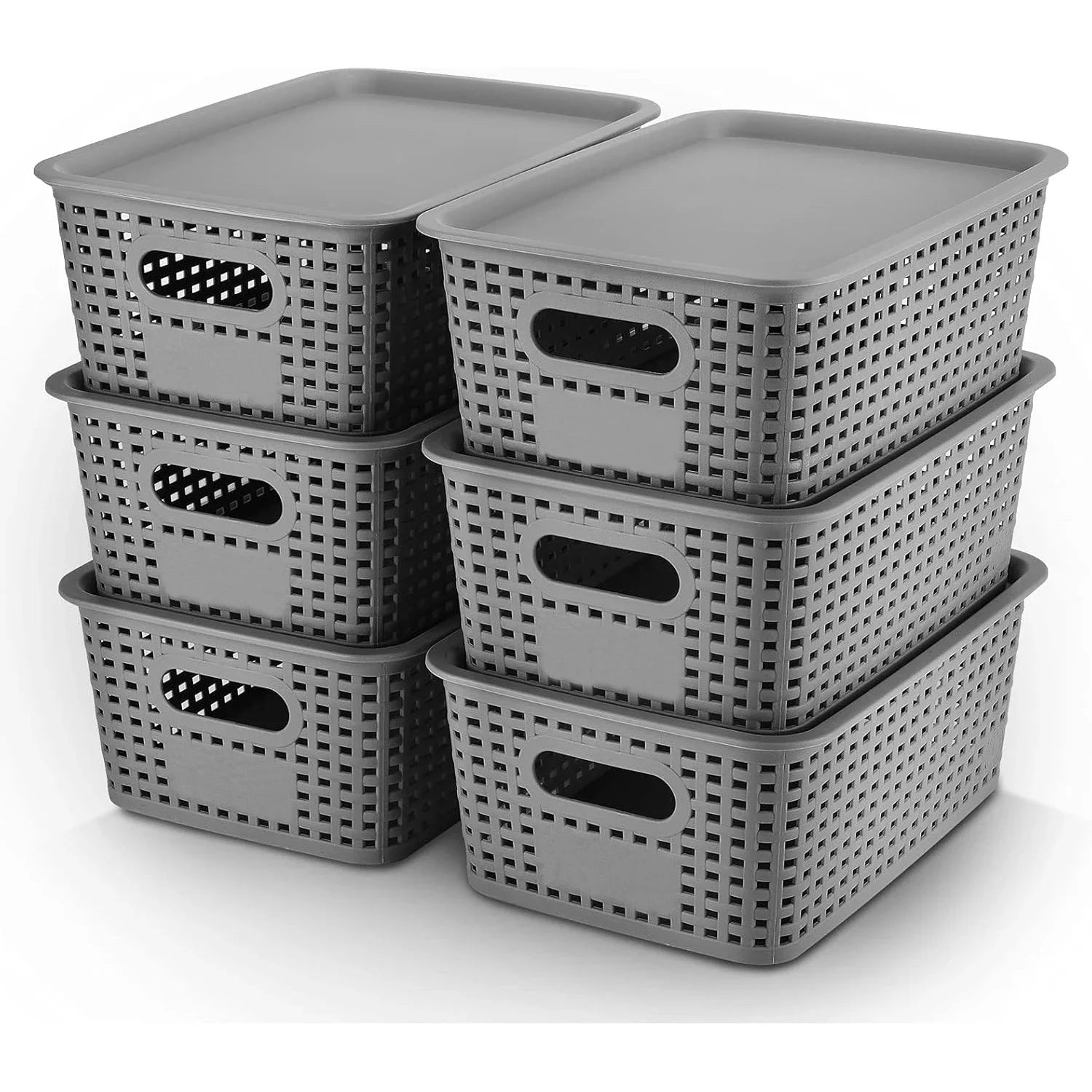 6-Pack Plastic Woven Storage Organizer Baskets — Kitchen & Sundry Boxes