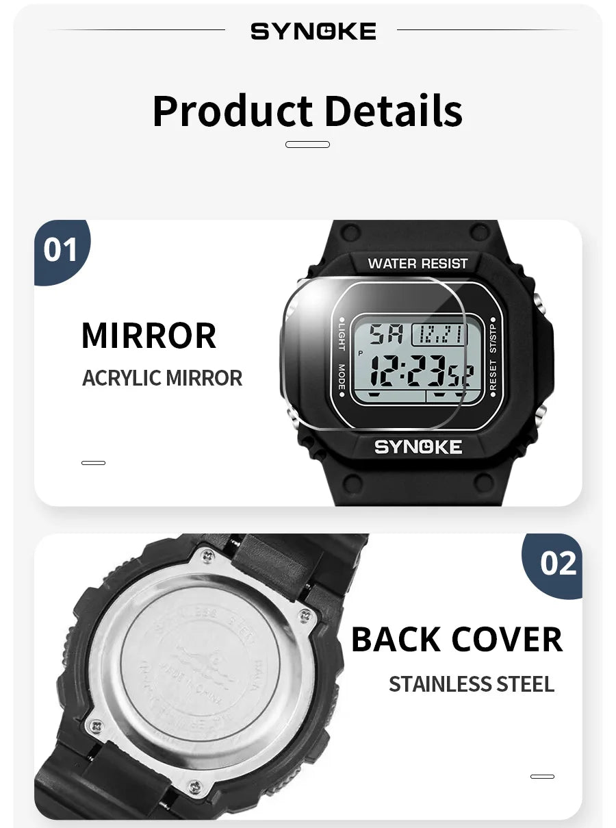 SYNOKE Men's Military Digital Watch | Outdoor Sport Retro Waterproof Multifunctional Luminous Wristwatch