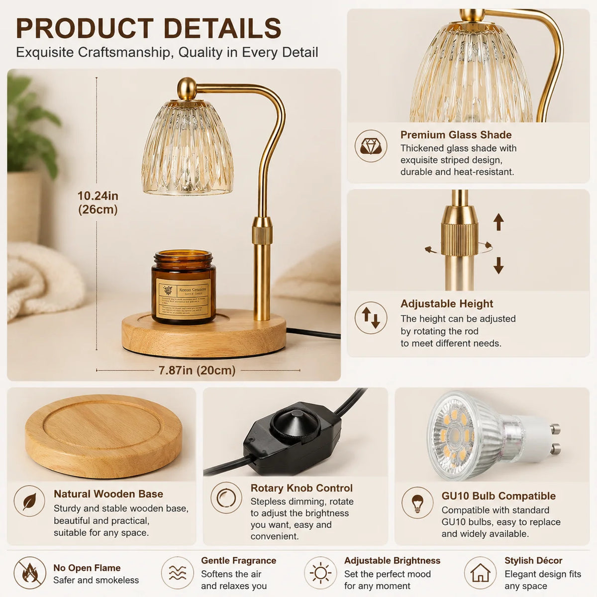 Dimmable 50W Candle Warmer Lamp with Glass Shade