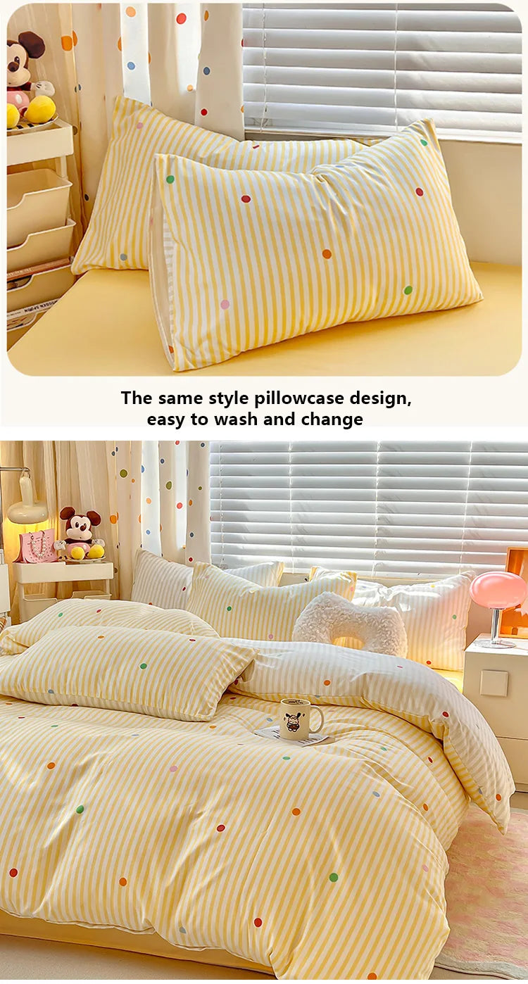 European-Style Washed Cotton Pillowcase | Soft & Breathable, Simple Printed Down Comforter Protection Cover