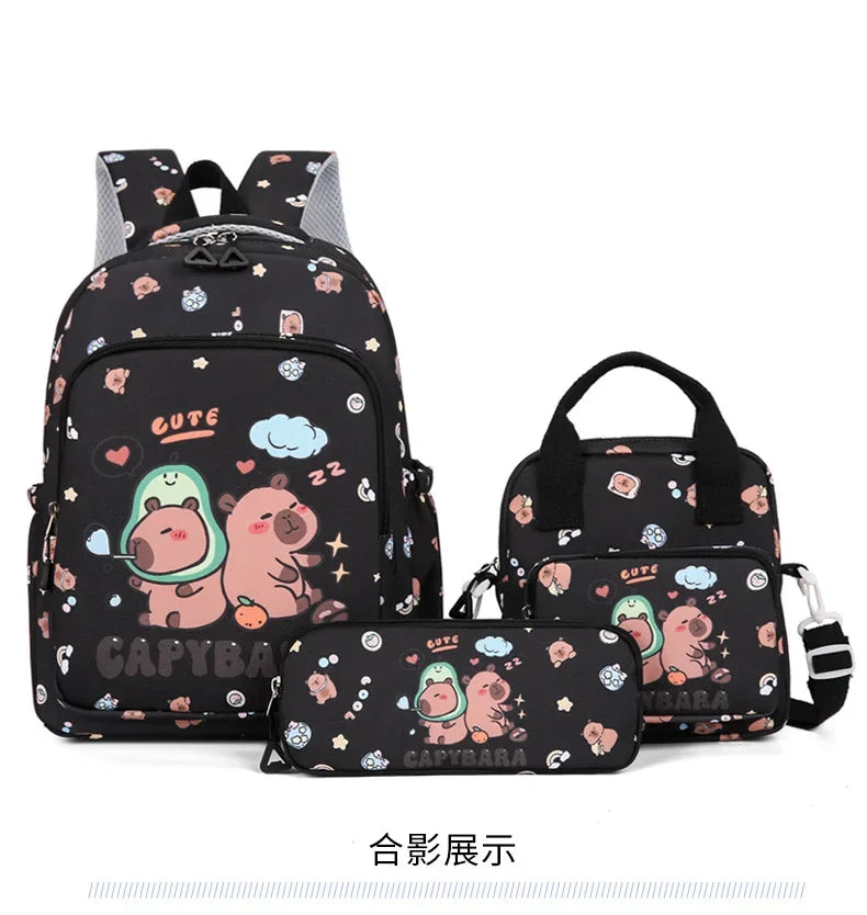 Capybara Backpack Set – Three-Piece Nylon School Set