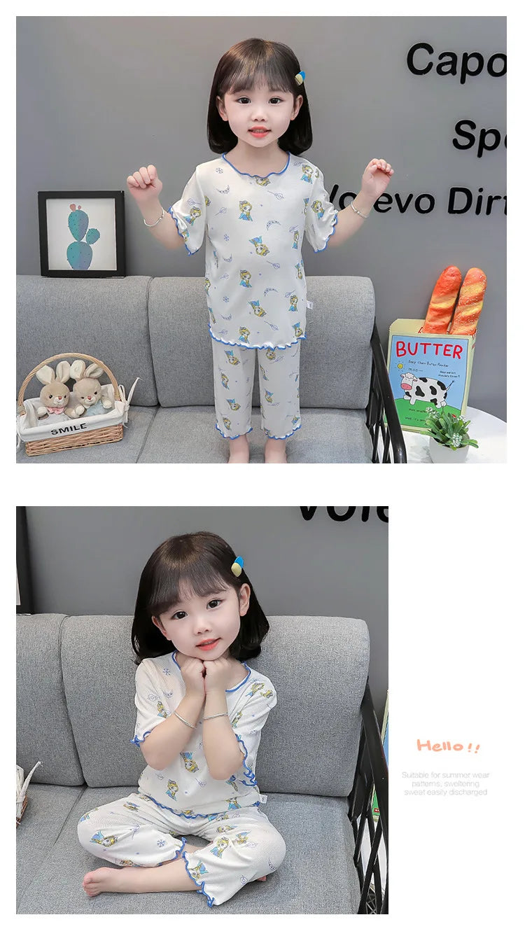 Baby Cotton Sleeveless Summer Pajamas Set | Toddler Cartoon Nightwear Kids Homewear