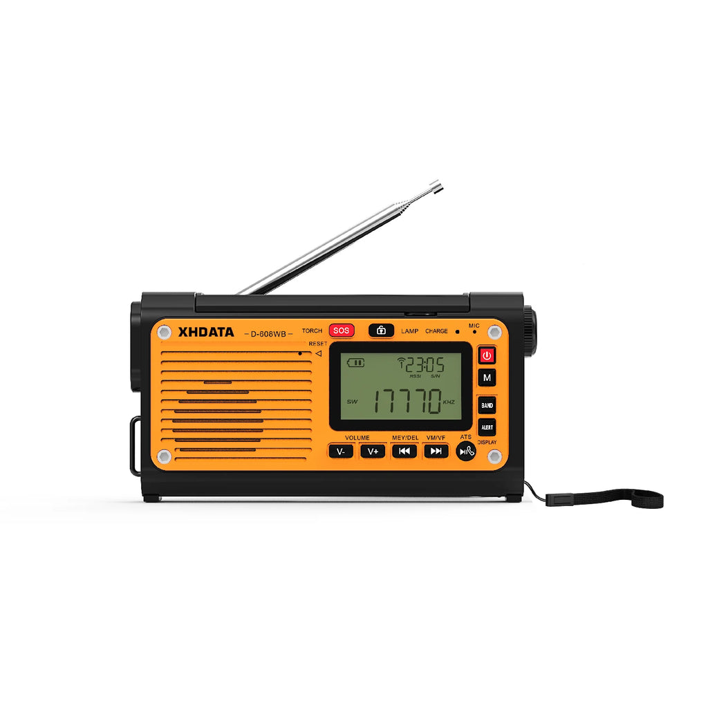 XHDATA D-608WB Emergency Crank Weather Radio — NOAA, Solar & Hand Crank Powered