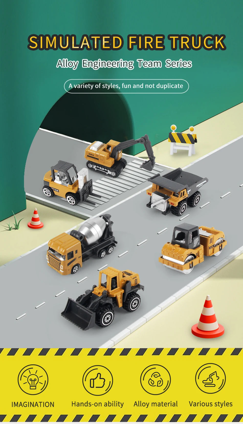 Die-Cast Construction Vehicle Toy Set – 1:64 Alloy Trucks & Excavators