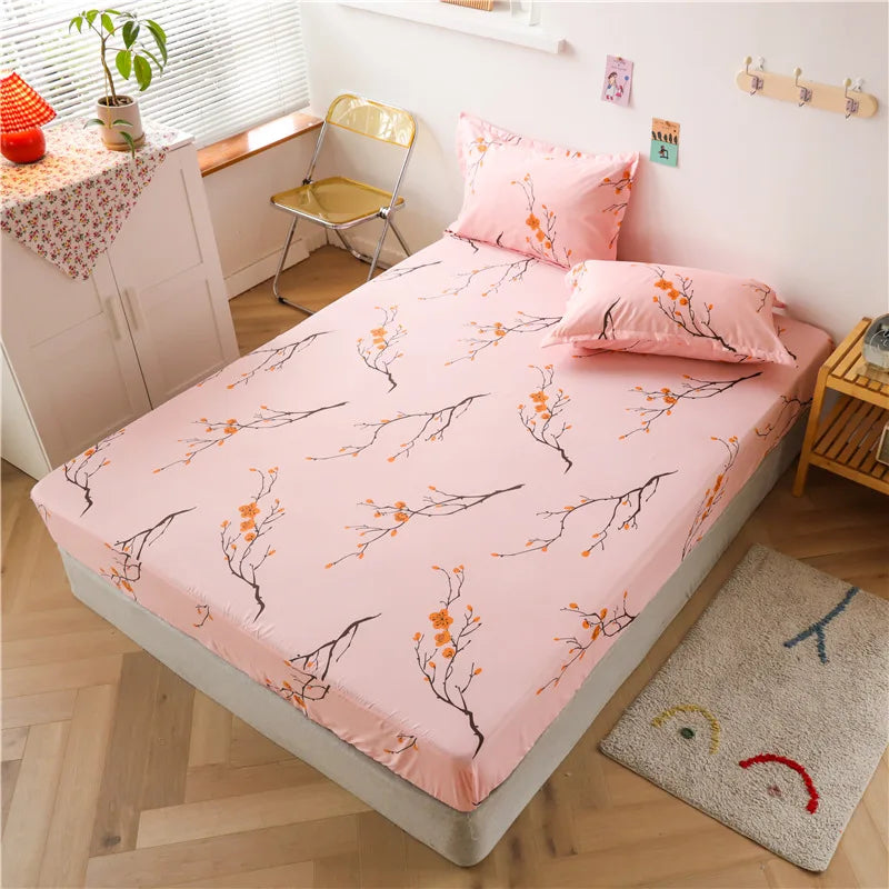 Fashion Print Elastic Fitted Sheet – Non-Slip Mattress Cover with Pillowcase, Multiple Sizes