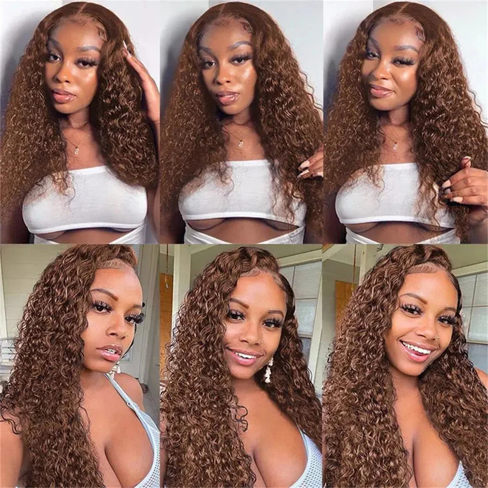 Deep Wave Frontal Wig 13x6 Hd Lace 30 Inch Chocolate Brown 13x4 Curly Lace Front Human Hair Water Wave Brazilian Wigs For Women