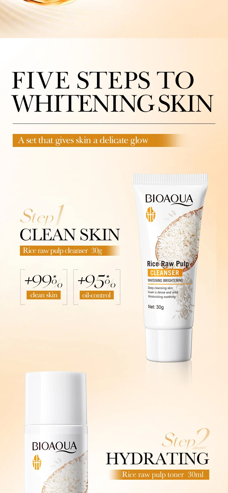 Rice Puree Skincare Set – Whitening Brightening Cleanser Toner Essence Lotion & Cream