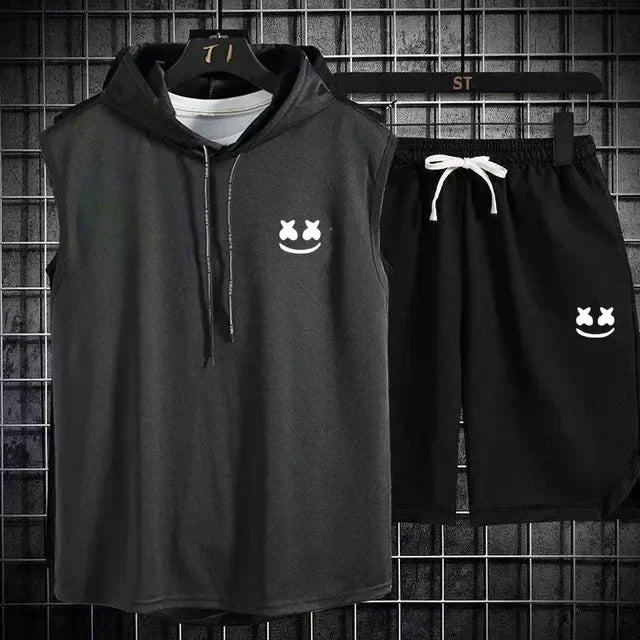 Men's Short Sleeve T-Shirt & Elastic Waist Shorts Casual Sport Set