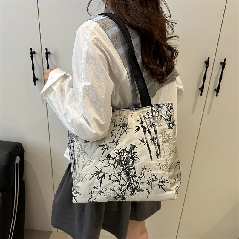 Floral Embroidery PU Tote Bag – Large Capacity Shoulder Crossbody Armpit Bag for Women