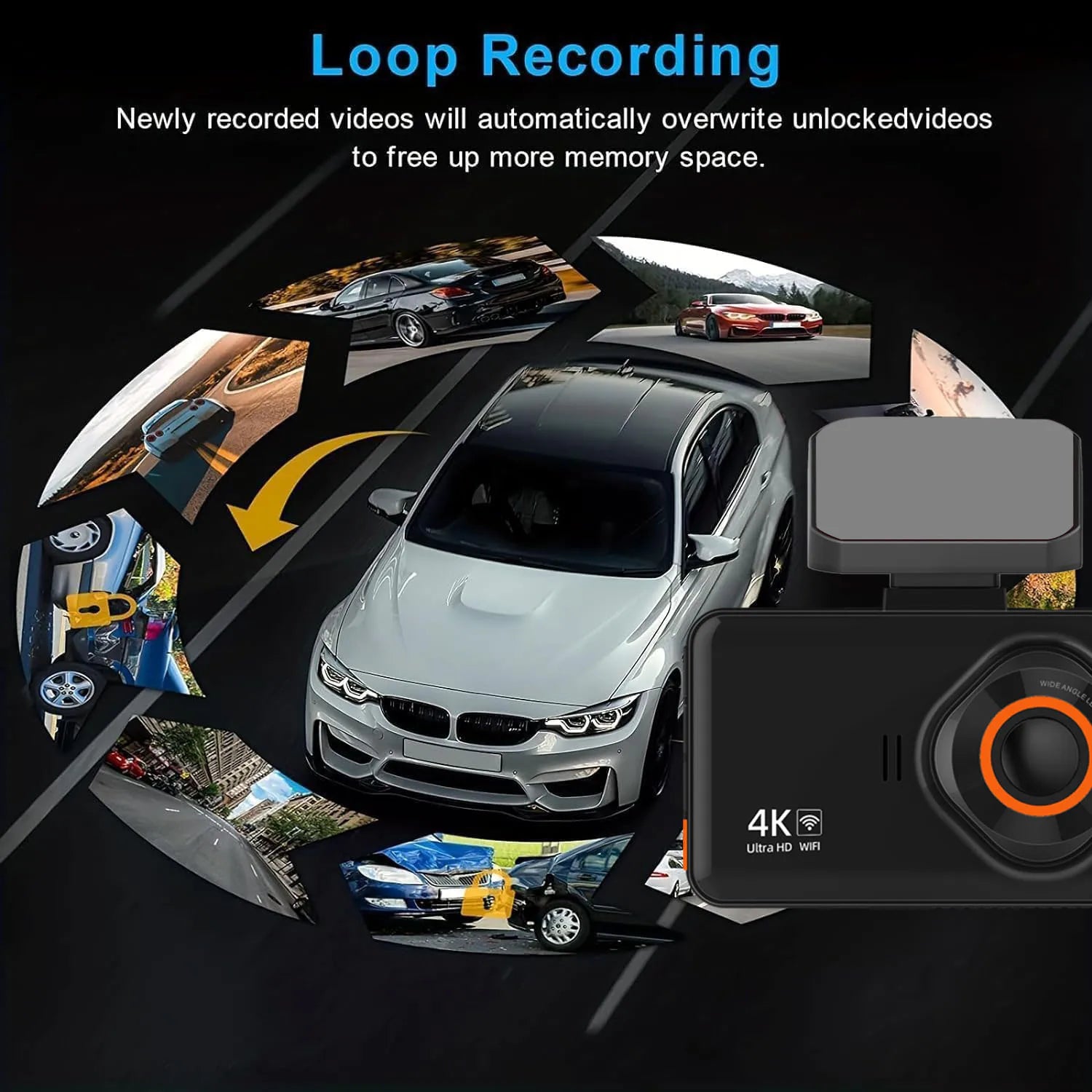 UHD 4K+2.5K Dual Lens Dash Cam – WiFi, GPS, WDR Night Vision, Mini Car DVR Black Box