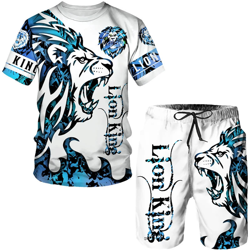 Men's 3D Tiger Print Short Sleeve T-Shirt & Shorts Set – Casual Sportswear