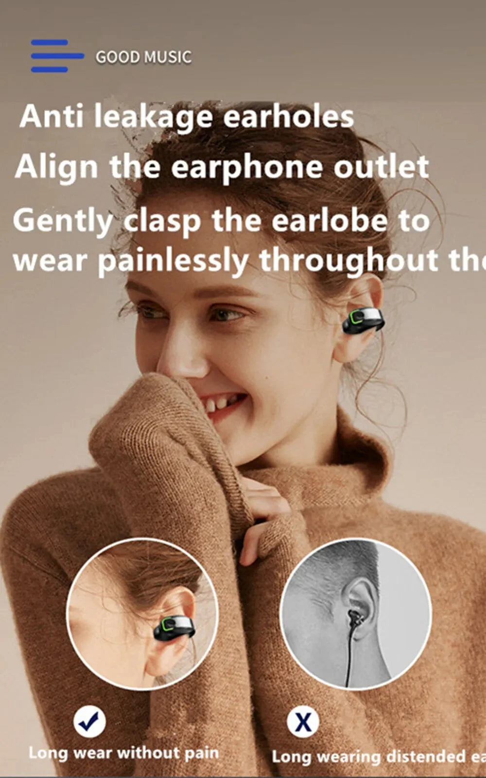 MECOTTZ Bluetooth 5.3 Ear Hook Earphone – Hybrid Driver, ANC, IPX5, 688Hr Standby, CE/RoHS, Single & 3-Pack