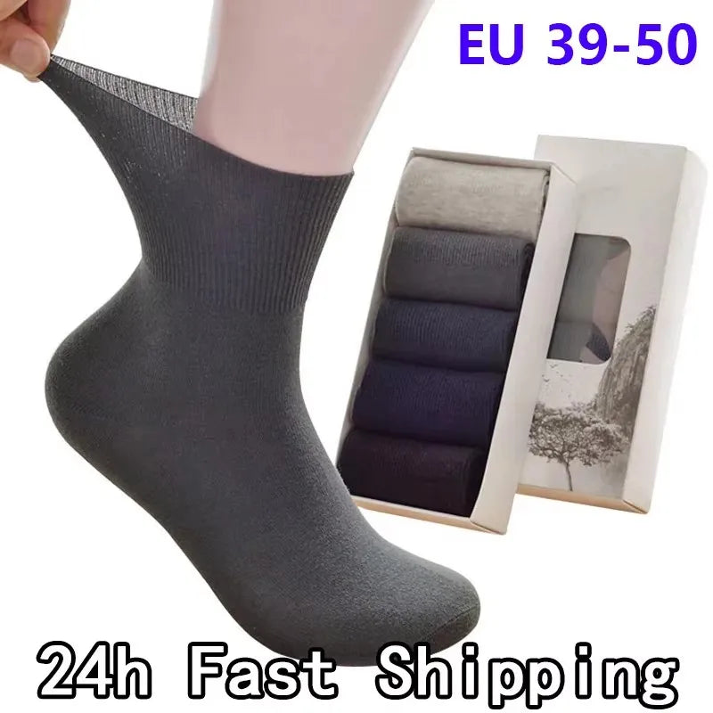 Plus Size Diabetic Varicose Vein Socks – 3 Pairs Cotton Loose Mouth EU 35-50 Men & Women