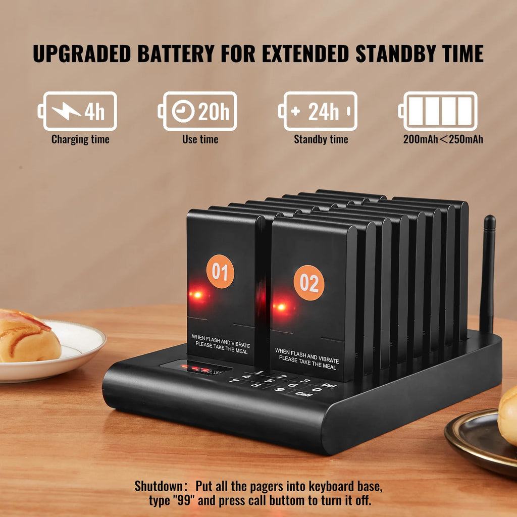 Wireless Restaurant Pager System — Guest Calling Beepers with Vibration & Flashing