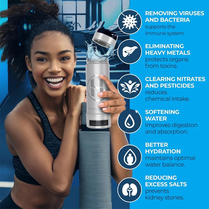 Hydrogen Water Bottle Generator — 9000 PPB, 3-in-1 Portable Water Ionizer