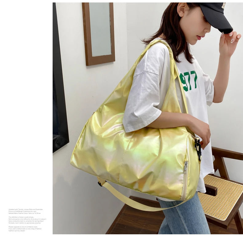 Large Capacity Gym Travel Shoulder Tote Bag – Multi-Function Ruched Cotton Handbag for Women