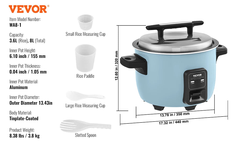 SucceBuy Commercial Rice Cooker – 8L, 10L & 13L, Non-Stick Aluminum Pot, 24-Hour Keep Warm for Restaurant & Buffet