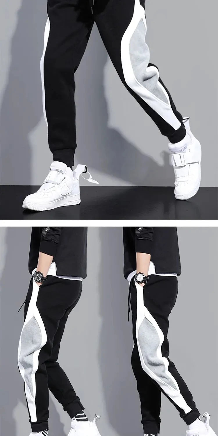 Men's Wide Leg Patchwork Nine-Point Pants — Cropped Streetwear Trousers