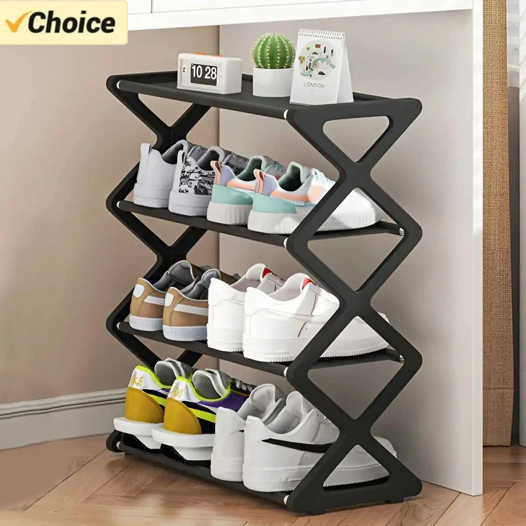 4-Tier X-Type Dustproof Shoe Storage Rack — Foldable Steel Organizer for Entryways, Bedrooms & Dorms