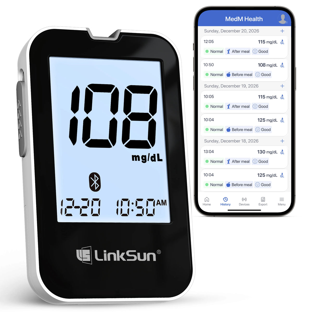 LinkSun G-427B Bluetooth Blood Glucose Meter Kit – Smart App-Connected Glucometer with Large Display & High Accuracy Diabetes Monitoring