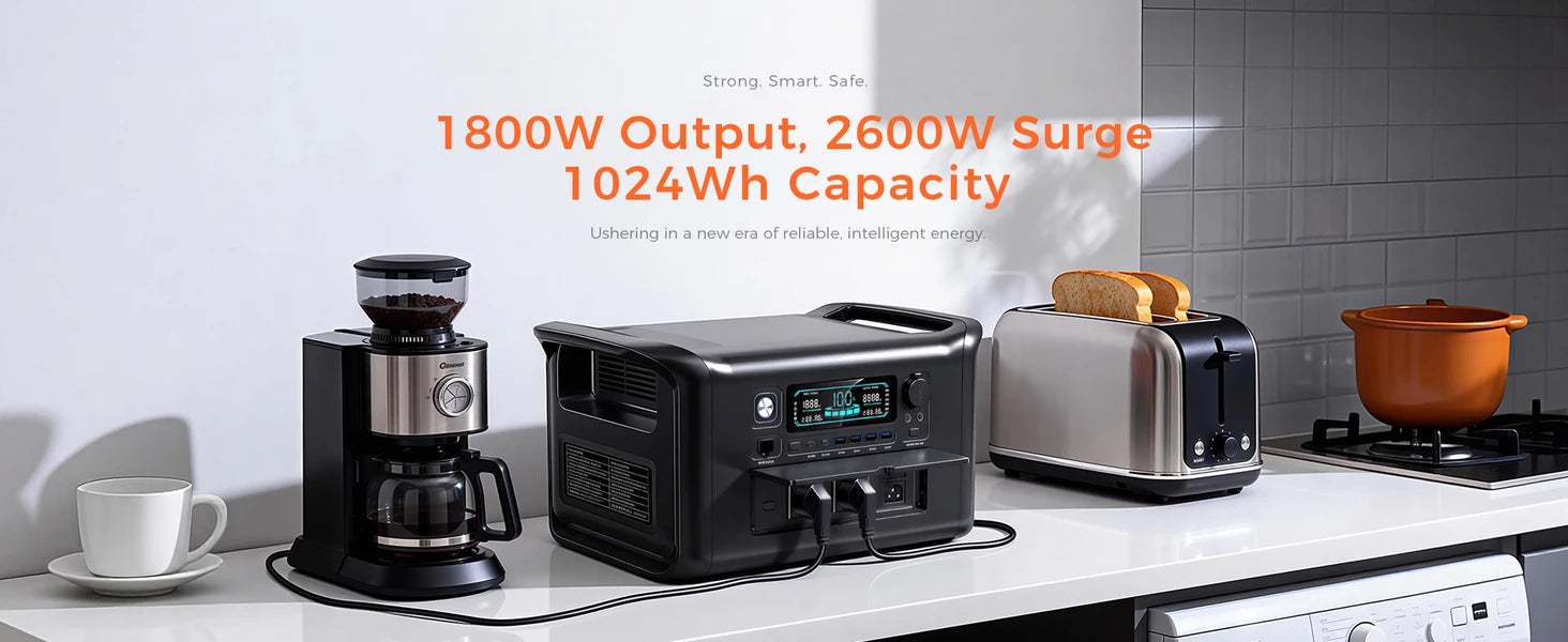 1800W Portable Power Station — LiFePO4 Battery, UPS Function, Pure Sine Wave Solar Generator for Home & Outdoor