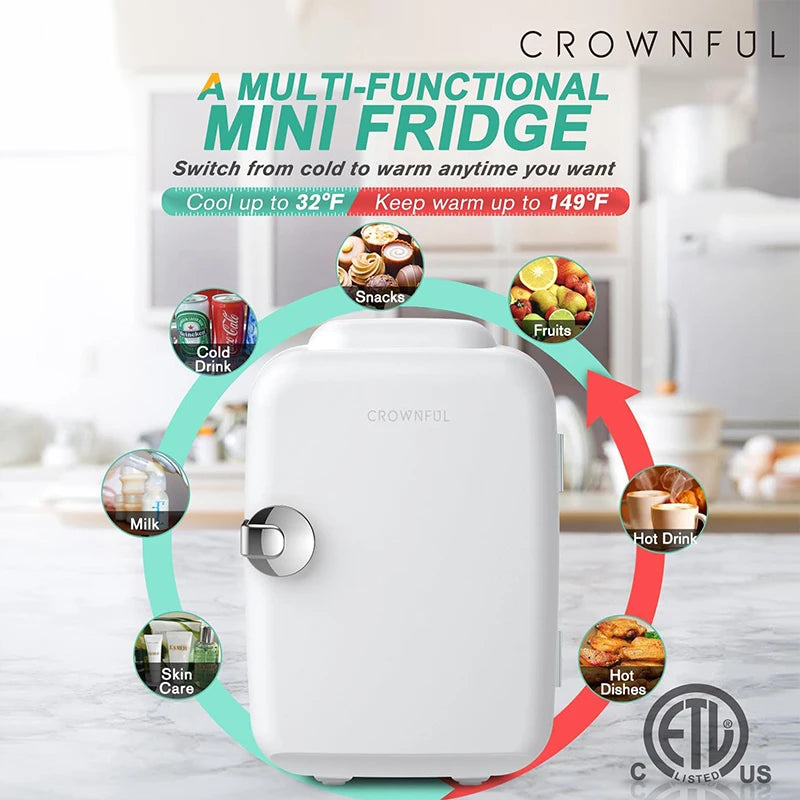 Crownful 4L Mini Multifunction Refrigerator — 120V Electric Portable Beauty Cooler & Warmer for Home, Car, Camping & Travel