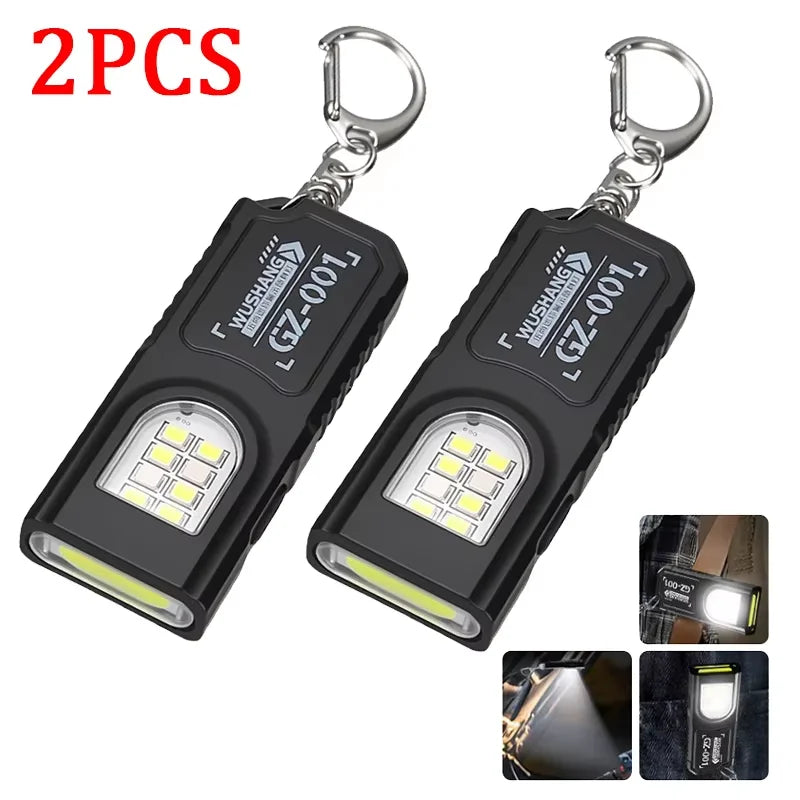 Keychain COB LED Flashlight – USB Rechargeable Mini Torch with Pen Clip & Magnetic Base