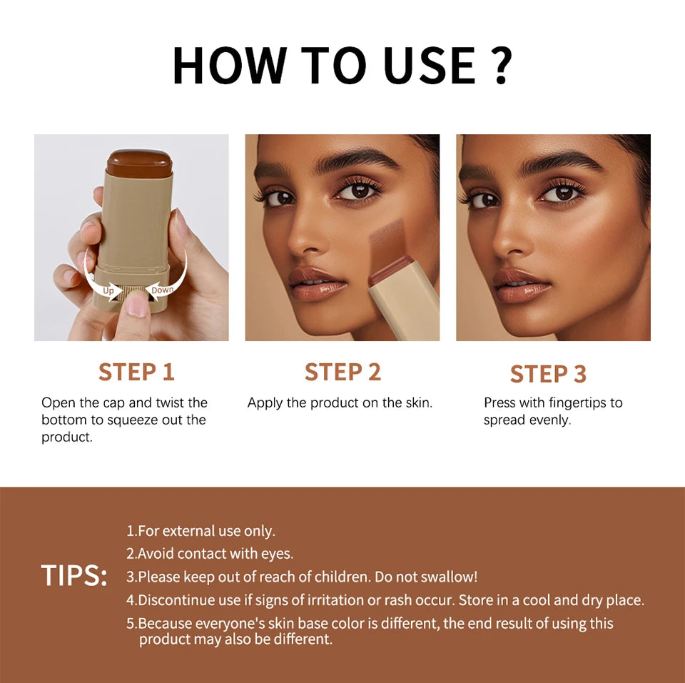 Skin Tint Foundation Stick — Waterproof Nourishing Tinted Serum Contour Balm