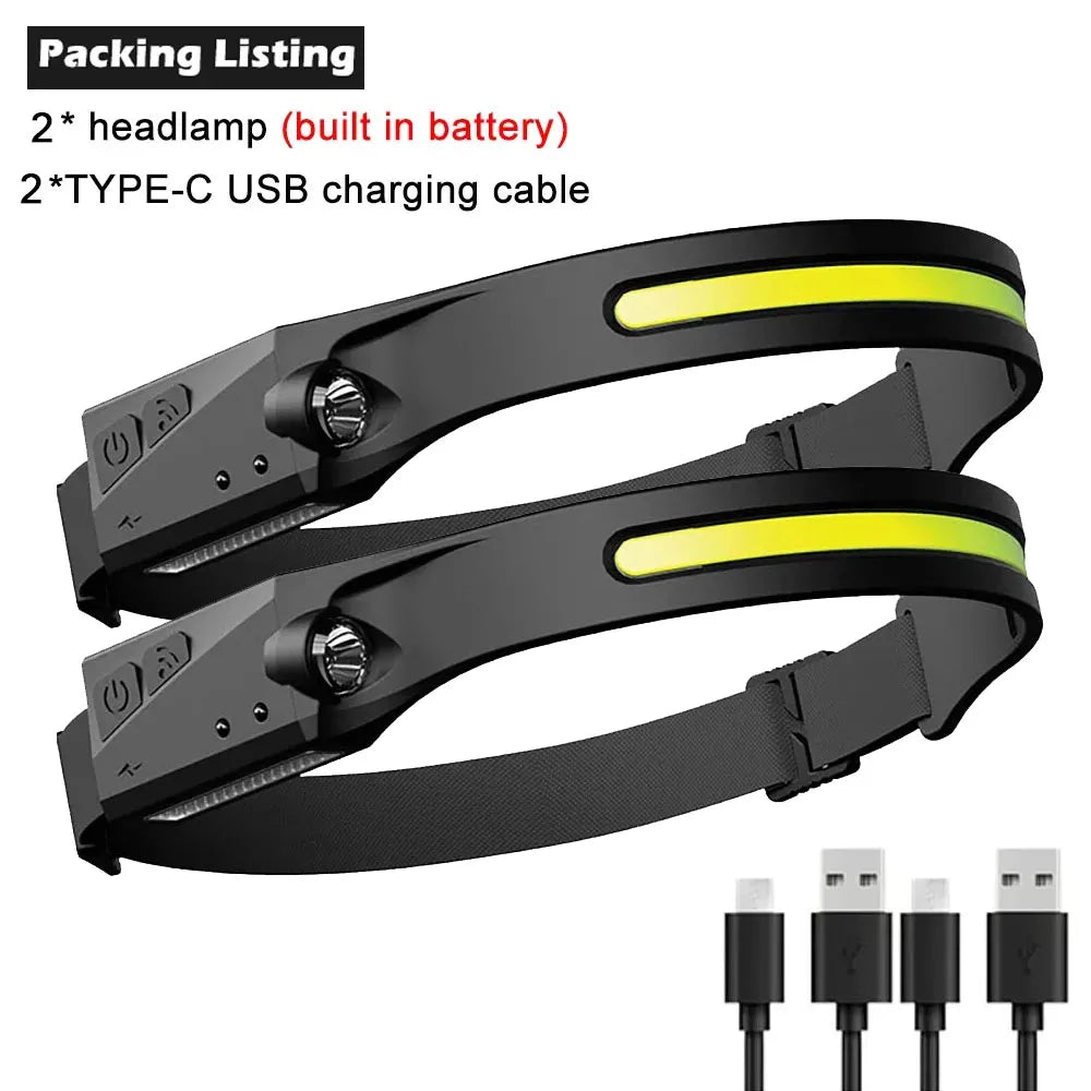 LED Motion Sensor Headlamp – USB Rechargeable, 6 Modes, 230° Wide Beam, IPX4 Waterproof Camping Headlight