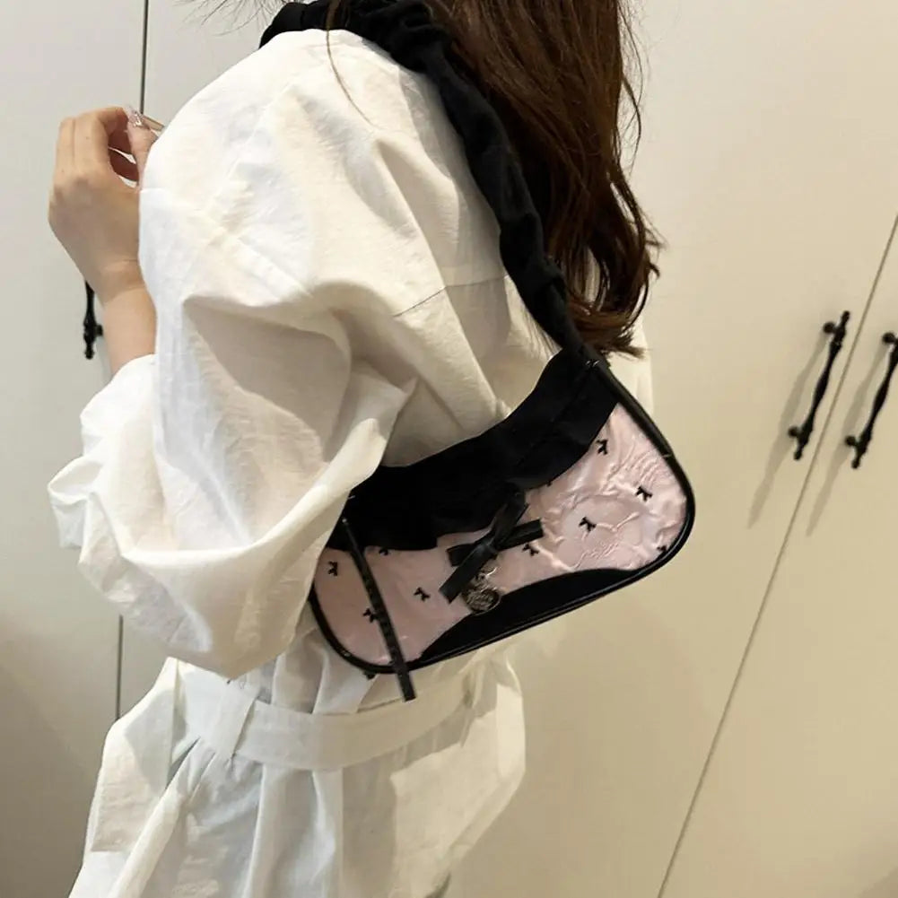 New Cute Checkered Handbags Sweet Lace Underarm Bag Bowknot Armpit Shoulder Crossbody Bag Y2k Fashion Casual Shoulder Bag