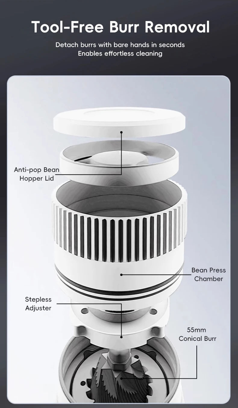 Electric Burr Coffee Grinder — 72W Conical Burr, 11+ Grind Settings, Aluminum Body