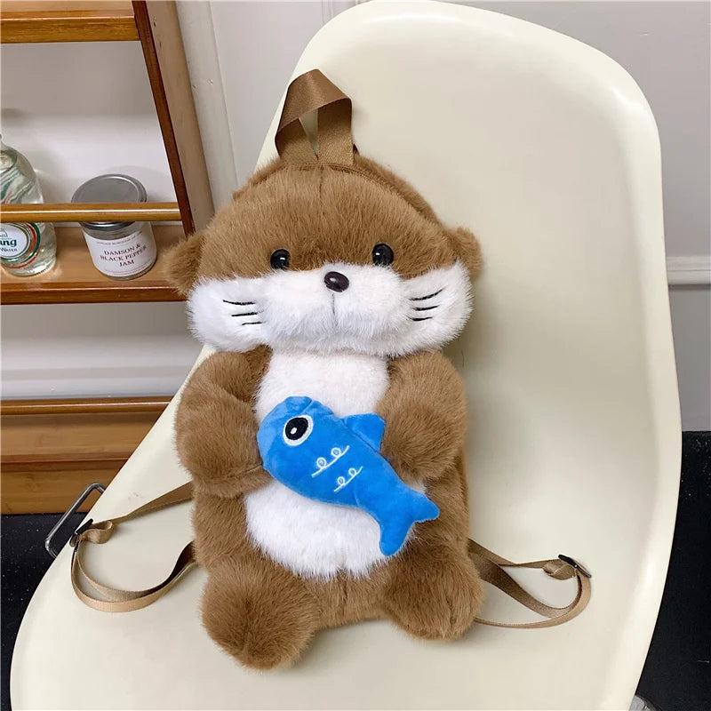 Otter Plush Backpack – Cute Stuffed Animal Bag for Kids & Girls