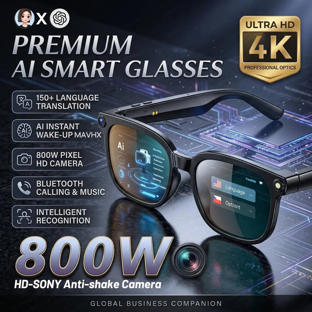 4K 8MP AI Smart Glasses — HD Camera, 150+ Language Translation, ChatGPT, WiFi & Bluetooth Calling