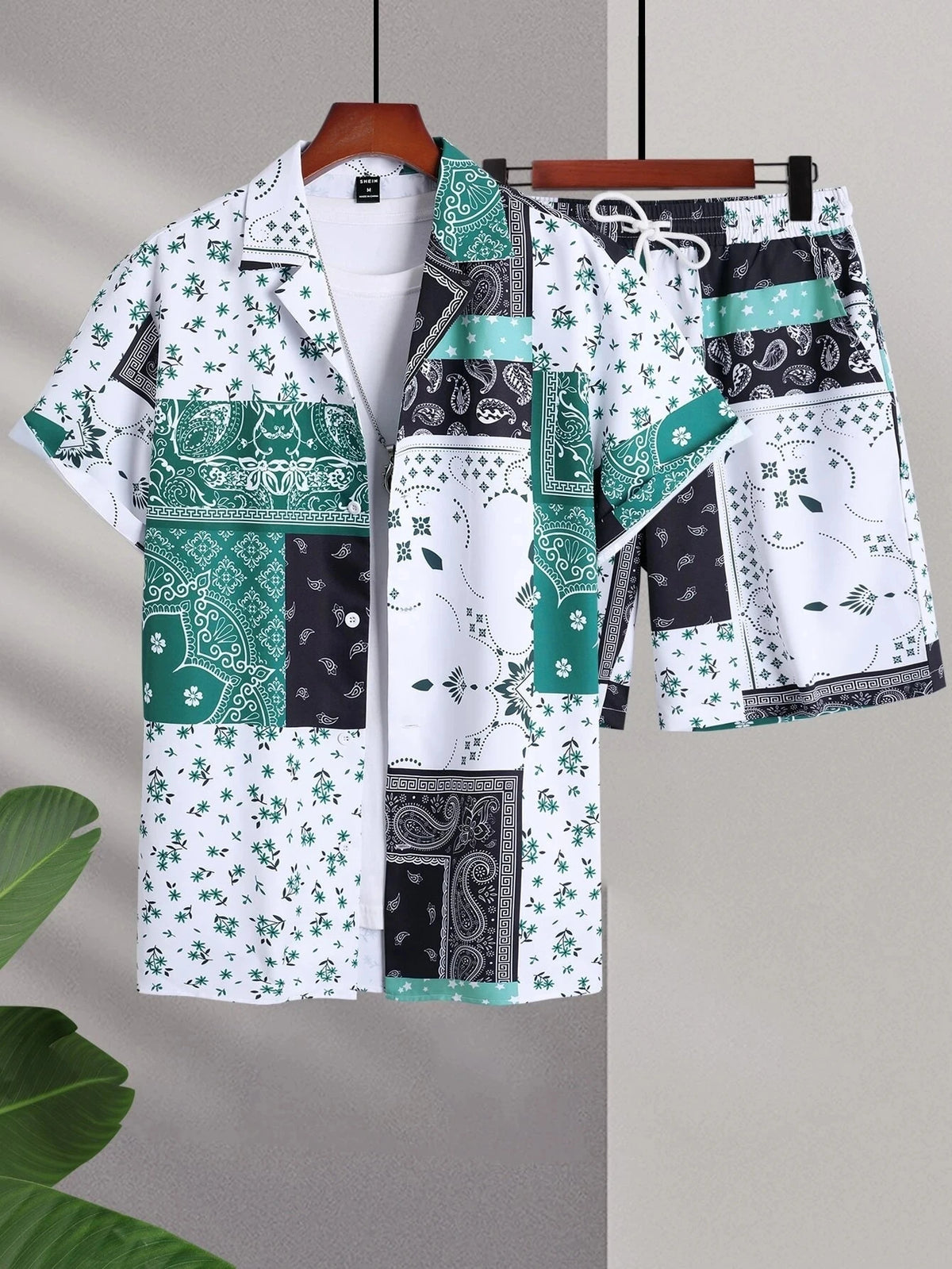Men's Print Patchwork Lapel Shirt & Beach Shorts Hawaiian Set – Summer Streetwear 2-Piece