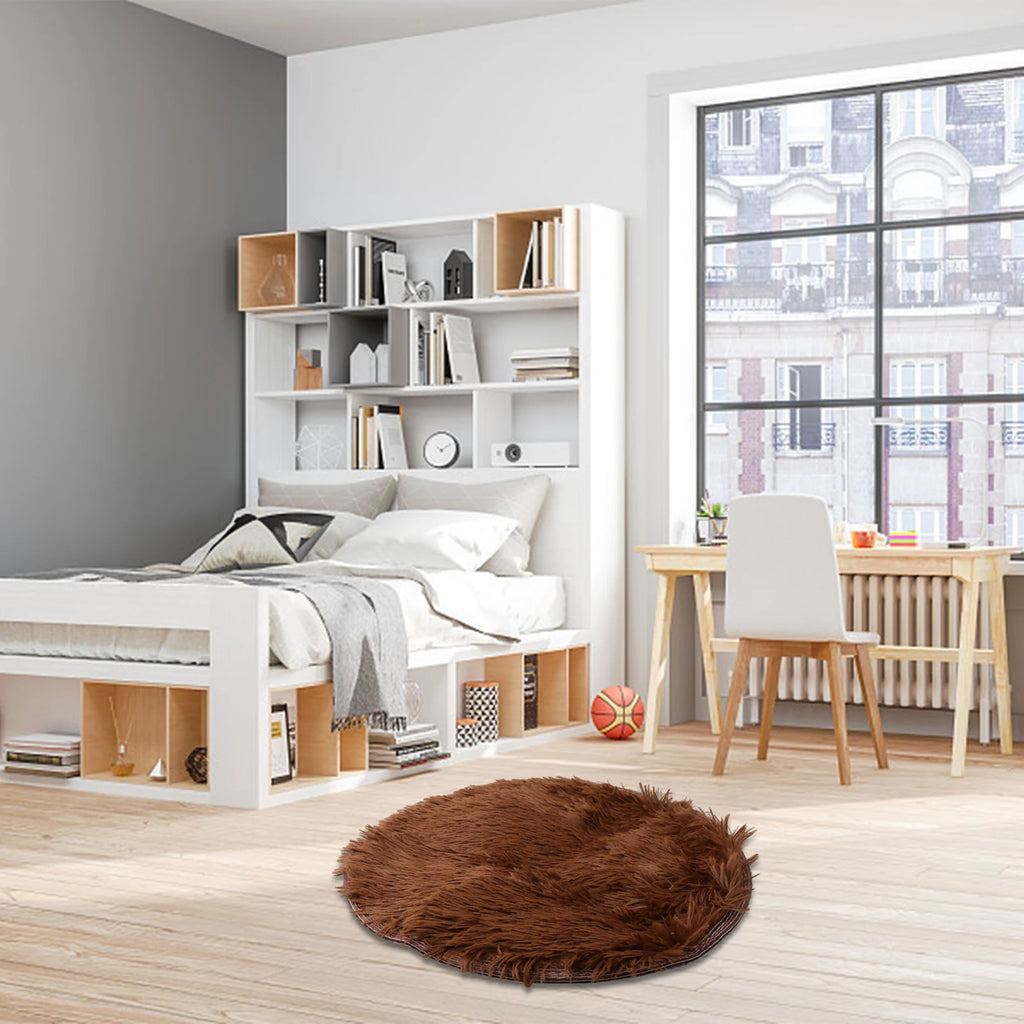 Super Soft Shaggy Area Rug – Anti-Slip 4cm Pile Round Rug for Living Room & Bedroom, 12 Colors & 3 Sizes