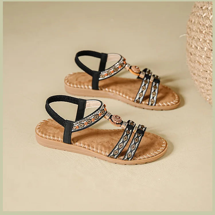 Women's Bohemian Flat Beach Sandals – Anti-Slip Elegant One-Line Sandals