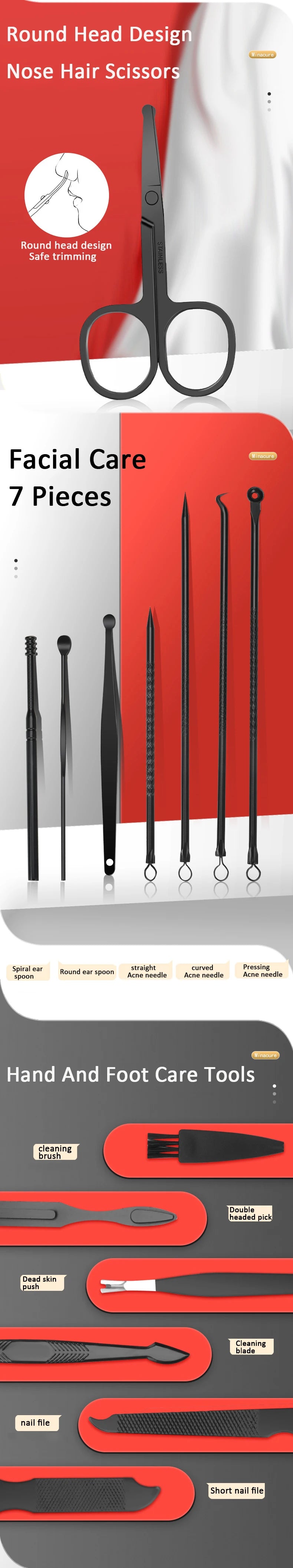 Professional Manicure Set 7-24 Piece – Stainless Steel Fingernail & Toenail Clippers with Leather Case