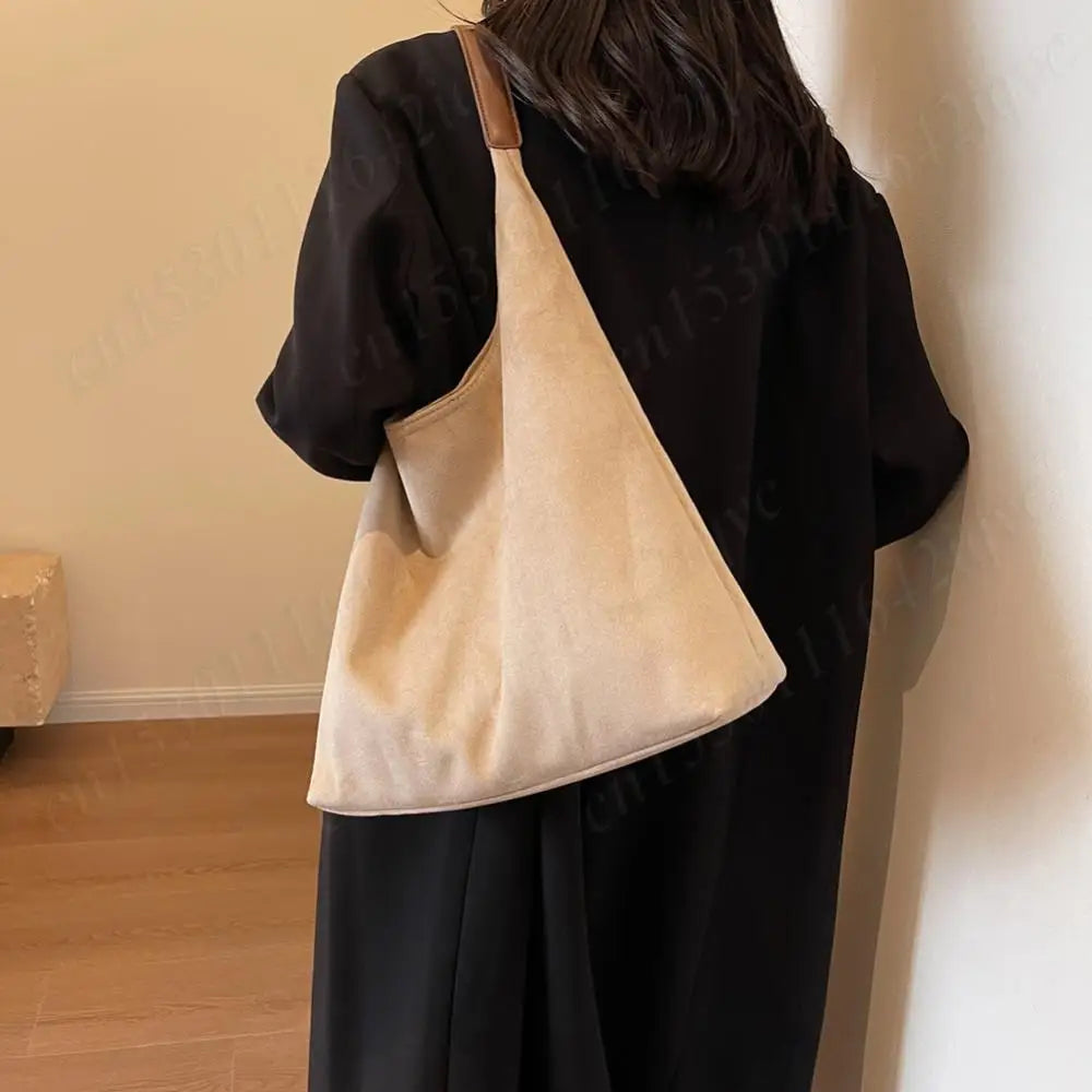 Vintage Suede Large Capacity Shoulder Tote Bag – Stylish Commuter Hobo Handbag for Women
