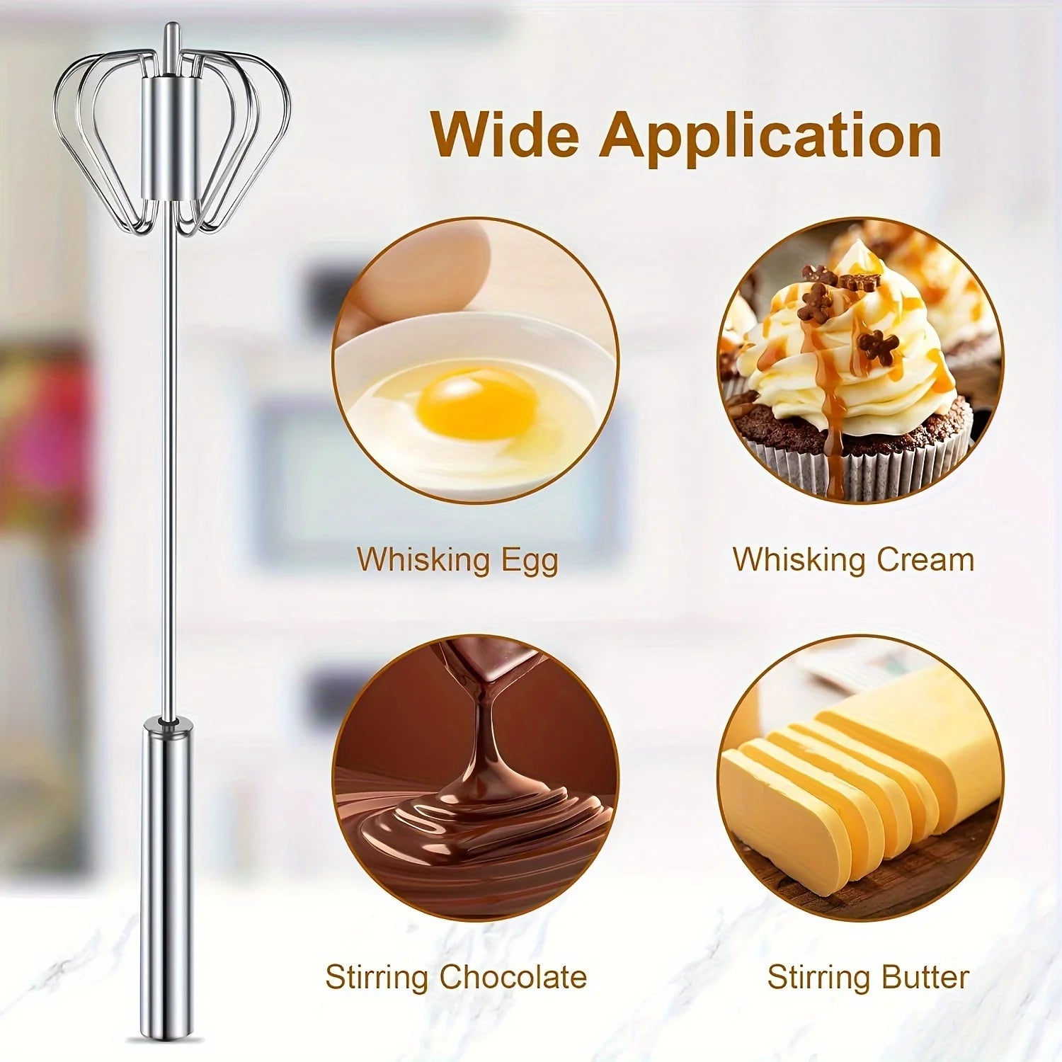 Whisk Faster. Bake Better. — Stainless Steel Semi-Automatic Egg Beater | S/M/L Sizes, Hand Push Mixer, Milk Frother, Kitchen Baking Tool