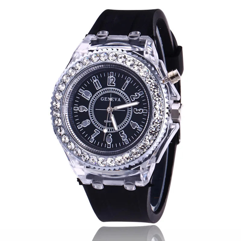 LED Luminous Flash Rhinestone Watch | Kids Men Women Silicone Fashion Wristwatch