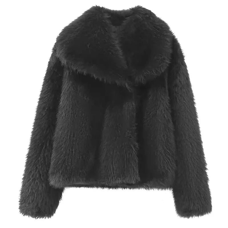 Women's Plush Faux Fur Crop Bomber Jacket – Thick High Street Winter Coat
