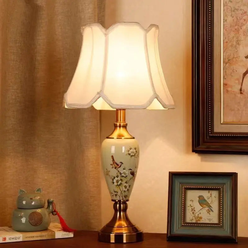 French Style Ceramic Lamp – Fabric Shade