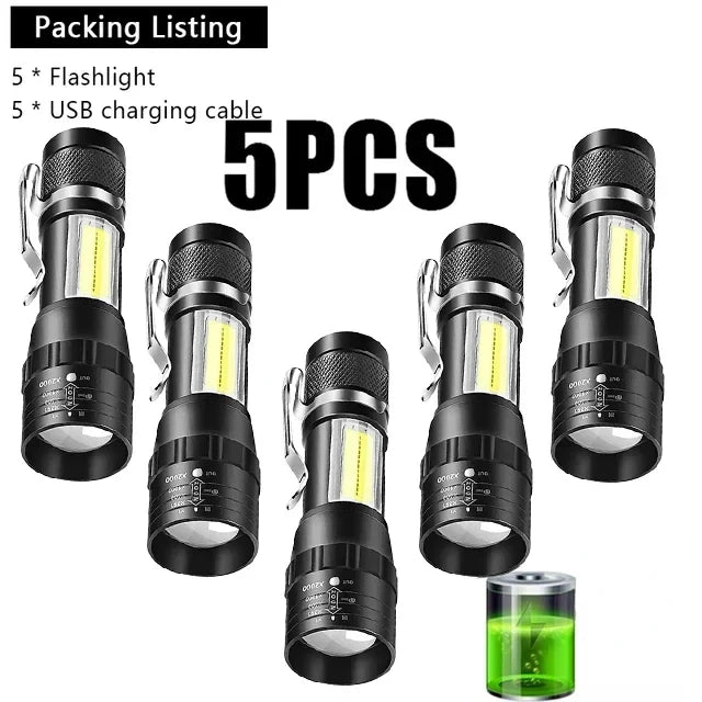 USB Rechargeable Mini Zoomable Flashlight – COB+XPE 3-Mode Torch in Single & Multi-Packs