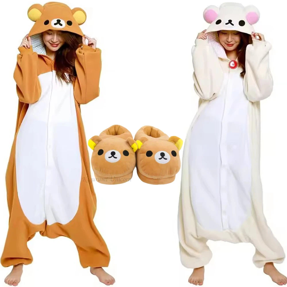 Adult Rilakkuma Kigurumi Onesie Pajamas | Cartoon Bear Anime Jumpsuit Sleepwear
